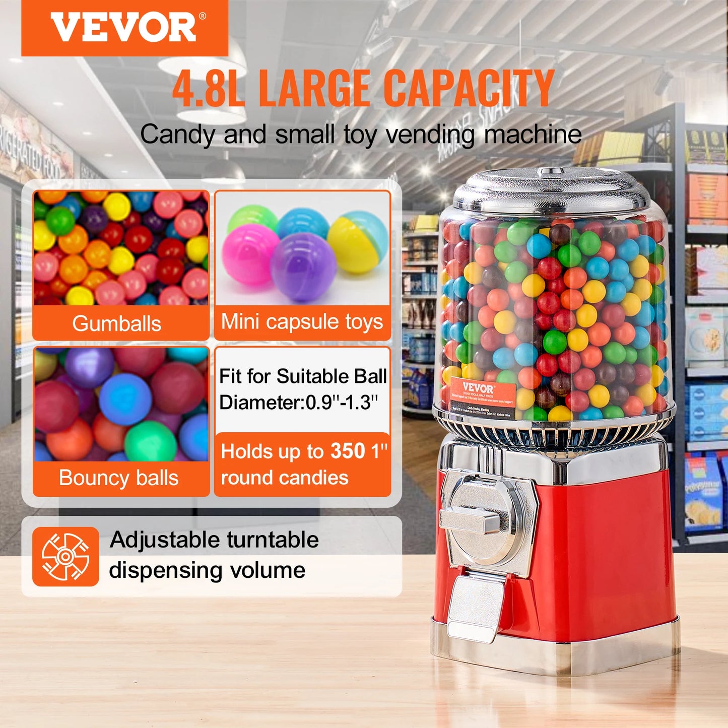 VEVOR Gumball Machine for Kids Candy Vending Machine Bubble Gum Machine Coin Operated Gumball Bank