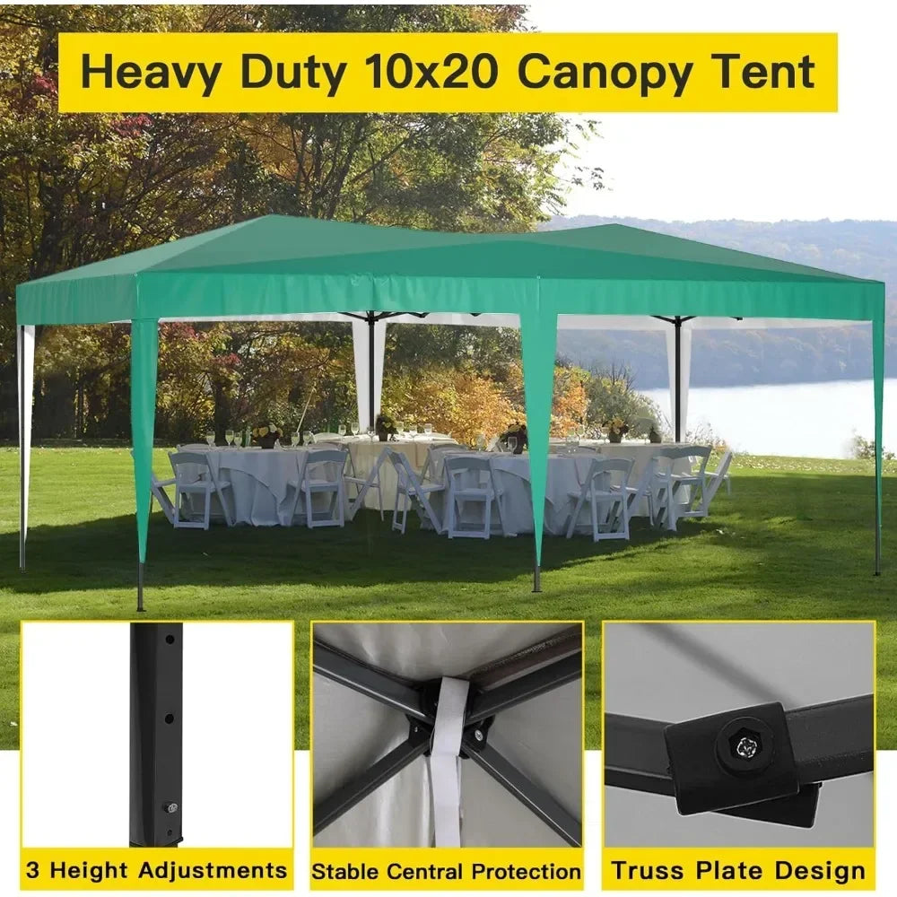 Awning 10x20 w/Sidewalls, Sun-Resistant Heavy Duty 10x20 Pop Up Canopy w/6 Sand Bags, Green Foldable