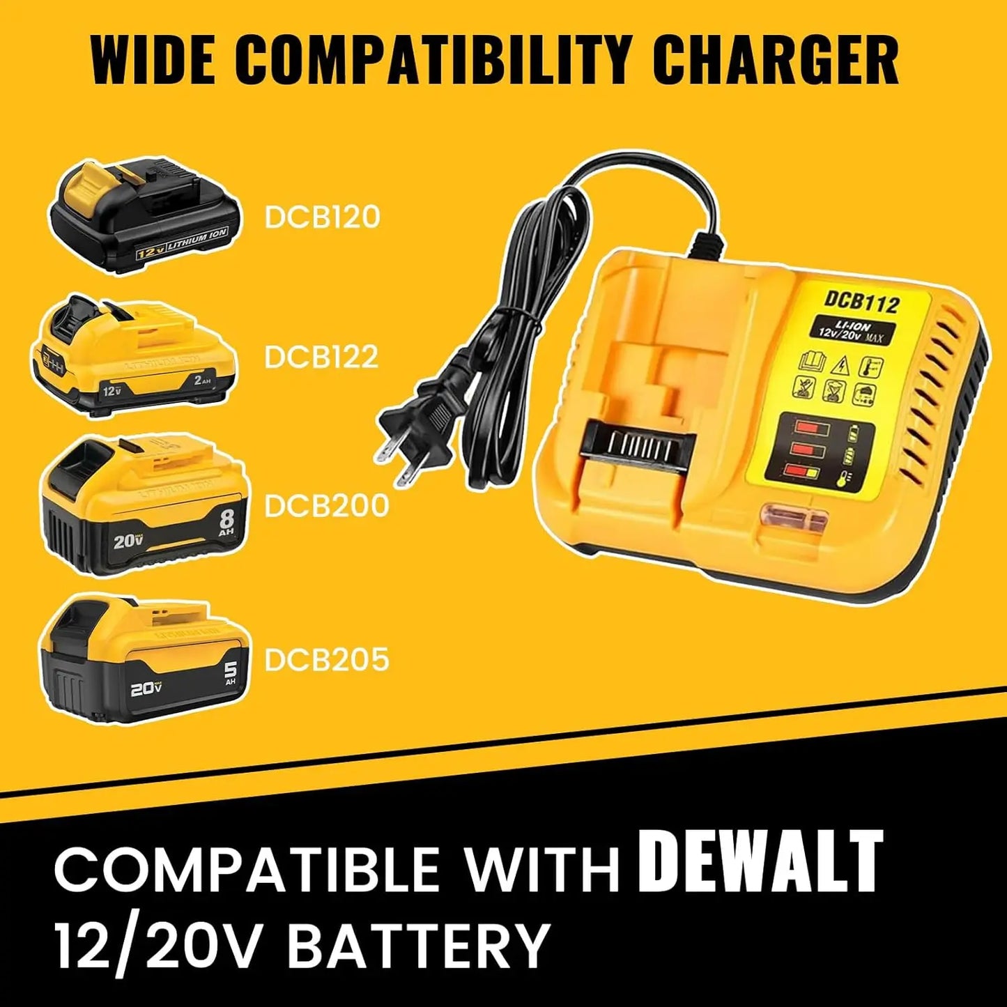 Vanon DCB205 6.0Ah 8.0Ah 12.0Ah 20V Lithium Ion Battery DeWalt DCB200 DCB206-2
