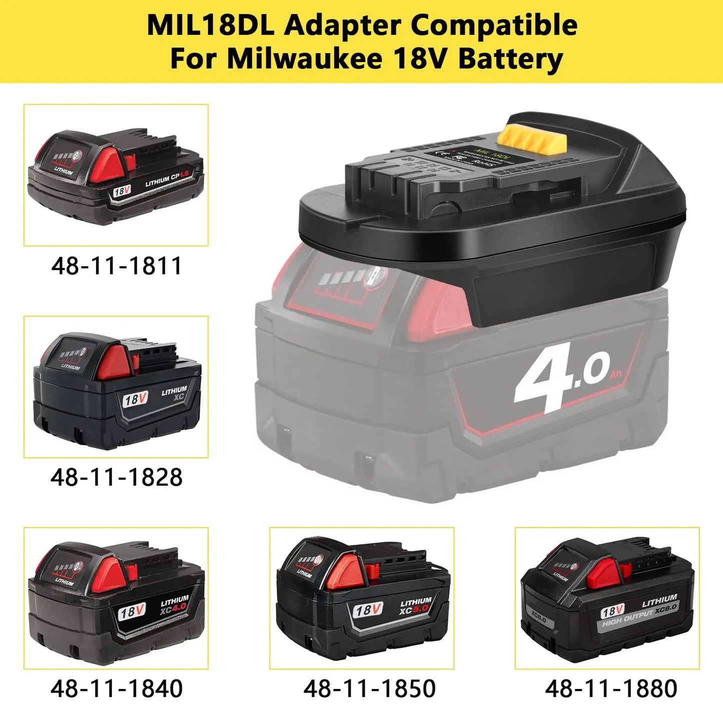 MIL18DL Battery Adapter Milwaukee to Dewalt Battery Adapter, Milwaukee M18 Battery to Dewalt 20V