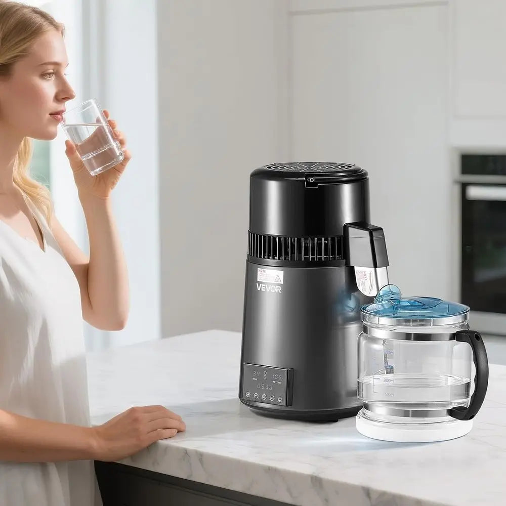 1.1 Gallon Glass Countertop Water Distiller, 1750W, 0.4 Gallons/Hour, 4L Capacity, Timer & Temp Display