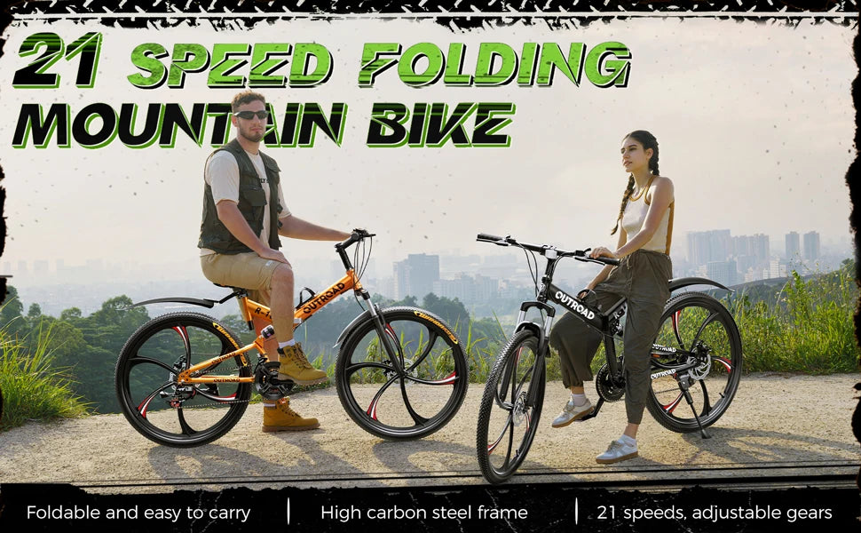 26 Inch Folding Mountain Bike,Full Suspension High-Carbon Steel Foldable Bicycle, Dual Disc Brake