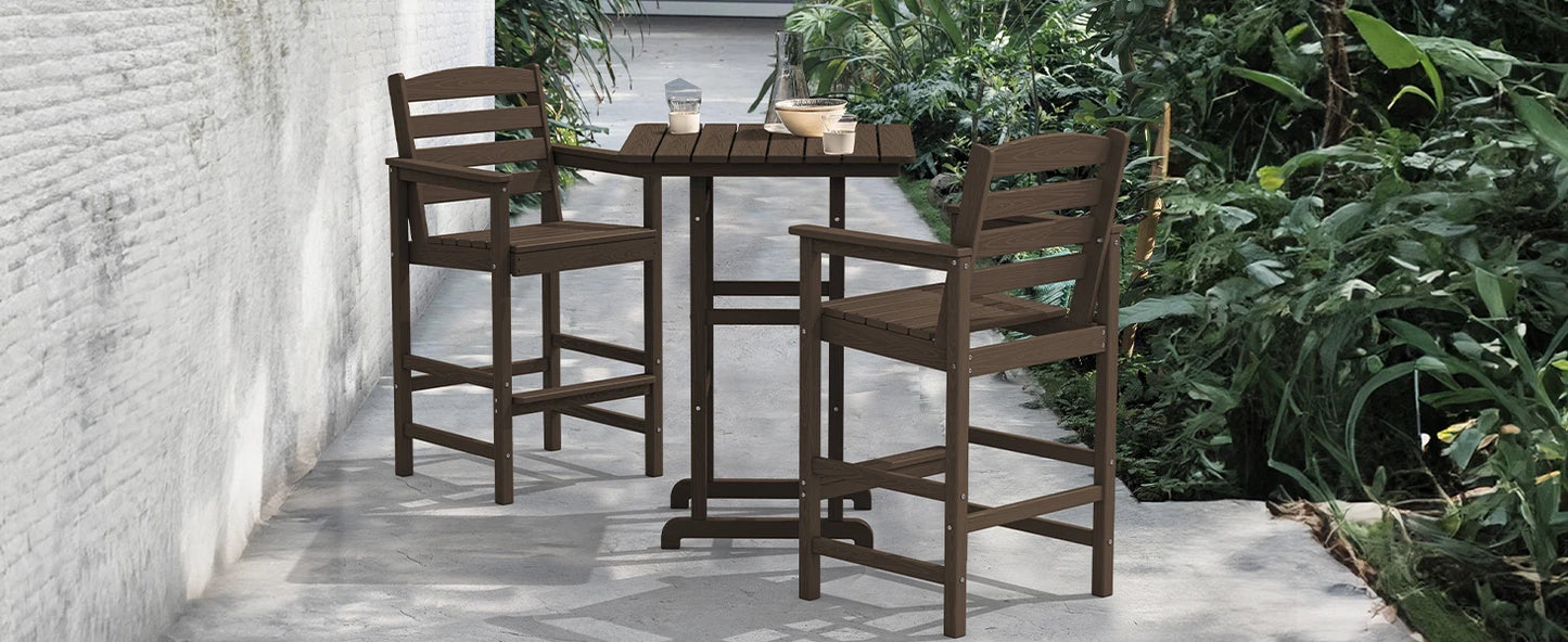 Two Piece Set High Top Patio Adirondack Chairs, Balcony Height Outdoor Barstool Seating Combination