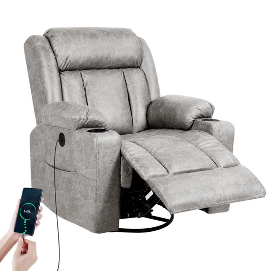 Rocking Recliner Chair, Massage Chair with Vibration Massage and Heat, 360° Swivel Recliner Chair