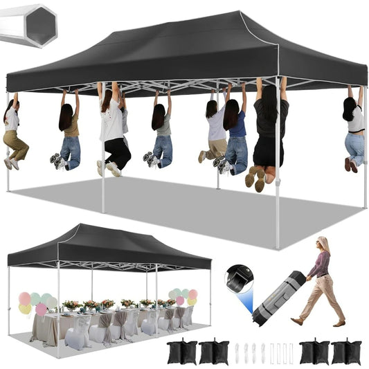 Pop Up Canopy Tents Heavy Duty Commercial Party Tents Easy Up with Roller Bag & Sand Bags