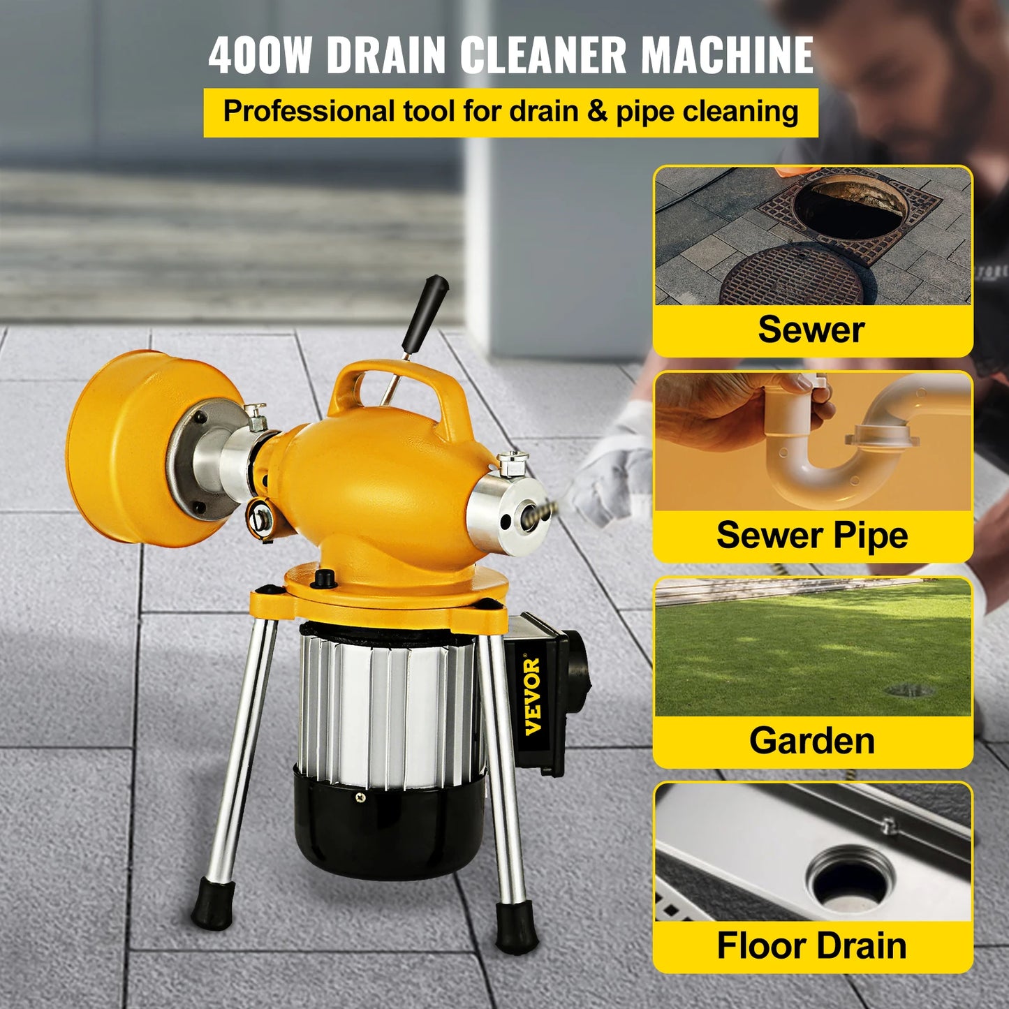 VEVOR Professional Dredge Machine 400W Electric Pipe Plunger Household Sink Sewer Toilet Blockage