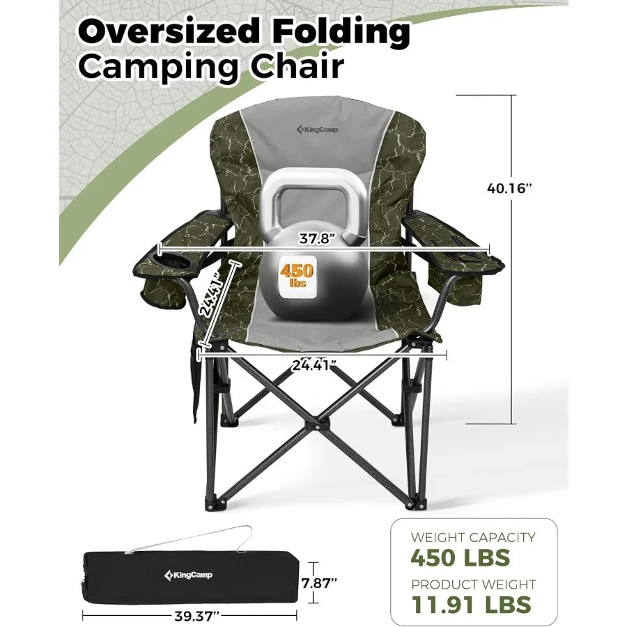 KING CAMP Oversized Folding Chair Heavy Duty 450 LBS w/Lumbar Padded Seat Cup Holder/Cooler Bag