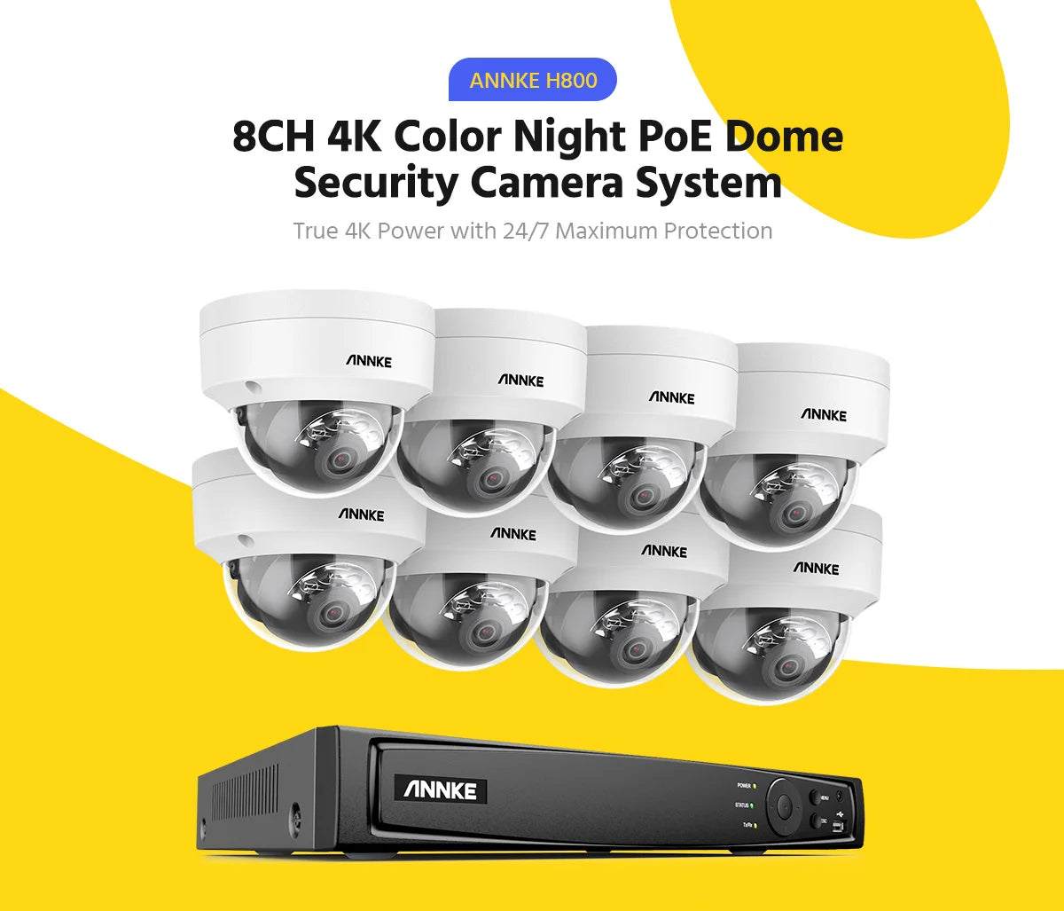 ANNKE 8CH 4K IP Security System 265+ 8MP Poe Camera Two Way Audio Video CCTV 4MM Lens/256G Card IP67