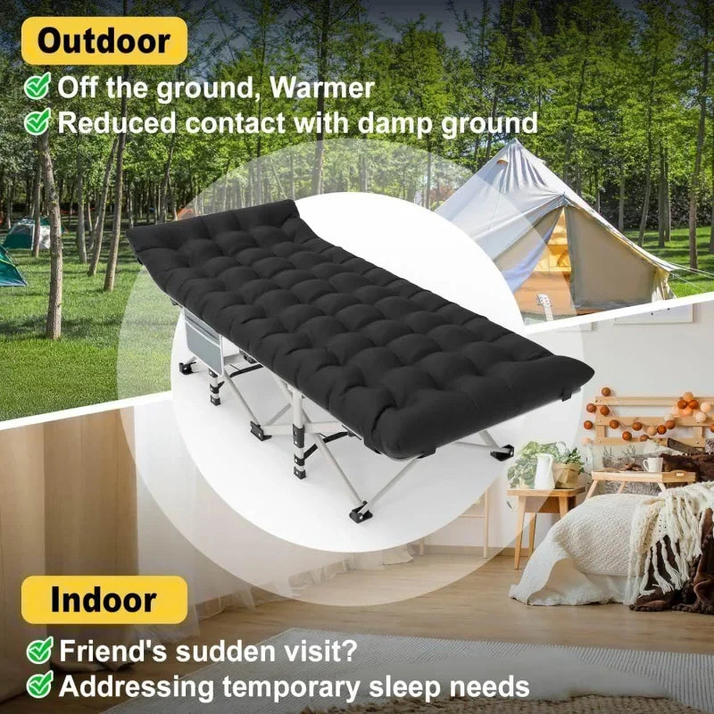 Folding Camping Cot withBlack,Max Load 800lbs  Sleeping  for Adults Kids Teenage Portable Travel