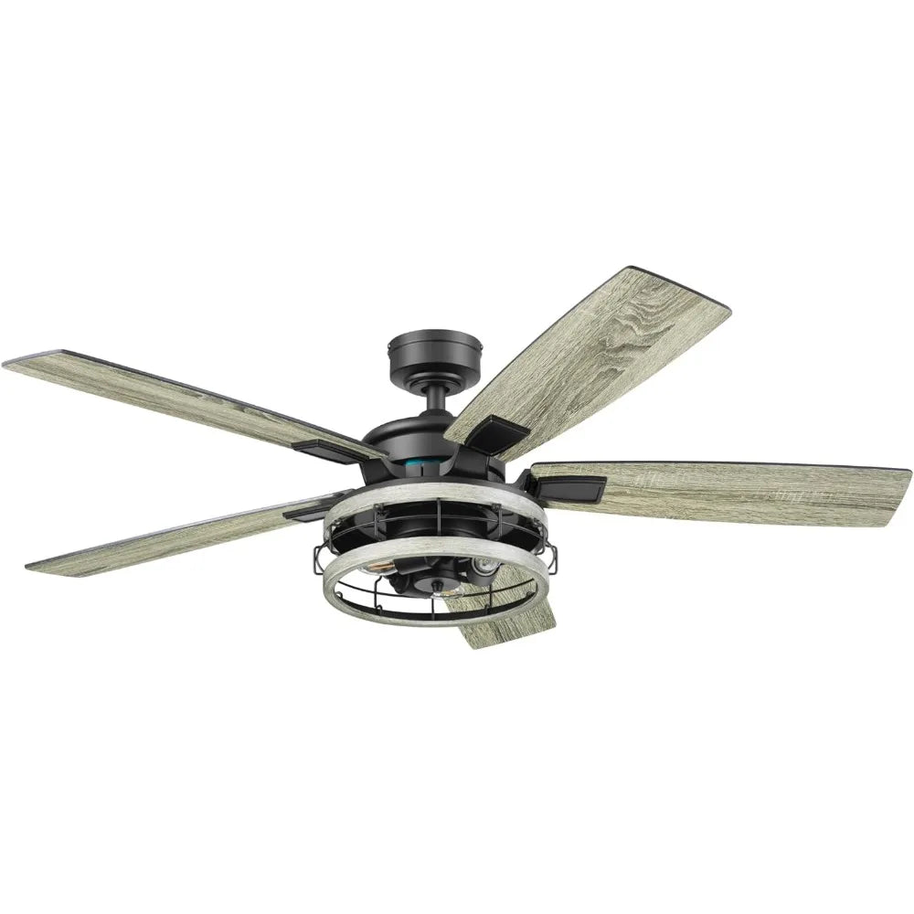 Honeywell-Ceiling Fan Carnegie, 52", Industrial Style, Indoor LED Light, Remote Control, Matte Black