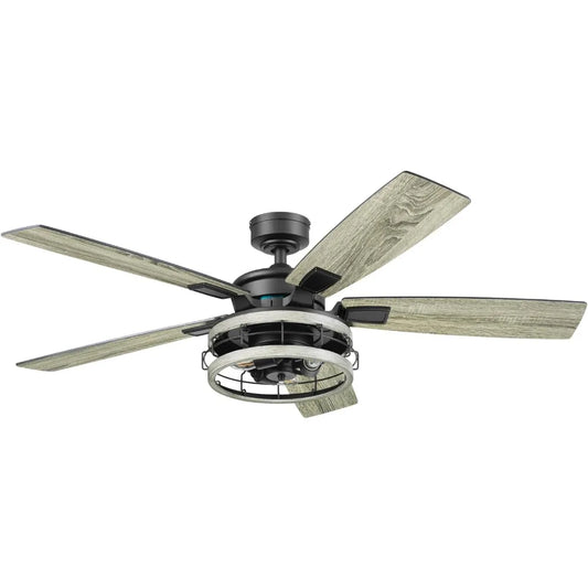 Honeywell-Ceiling Fan Carnegie, 52", Industrial Style, Indoor LED Light, Remote Control, Matte Black