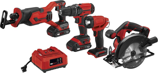 SKIL 4-Tool 20V Cordless Drill Driver Reciprocating Saw Circular Saw Spotlight 2 Batteries 1 Charger