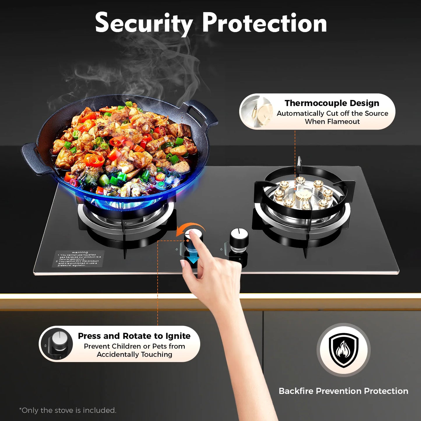 4.2KW+5.2KW Household Double Stove Hob Built in Gas Stove 2 Grade Dual-purpose Burner Natural Gas