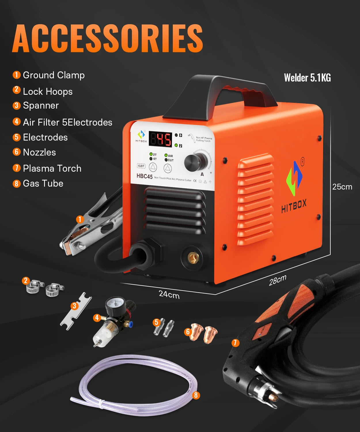 HITBOX Plasma Cutter HBC45 Non-contact, Non-high Frequency Plasma Cutting, 45A 220V Inverter