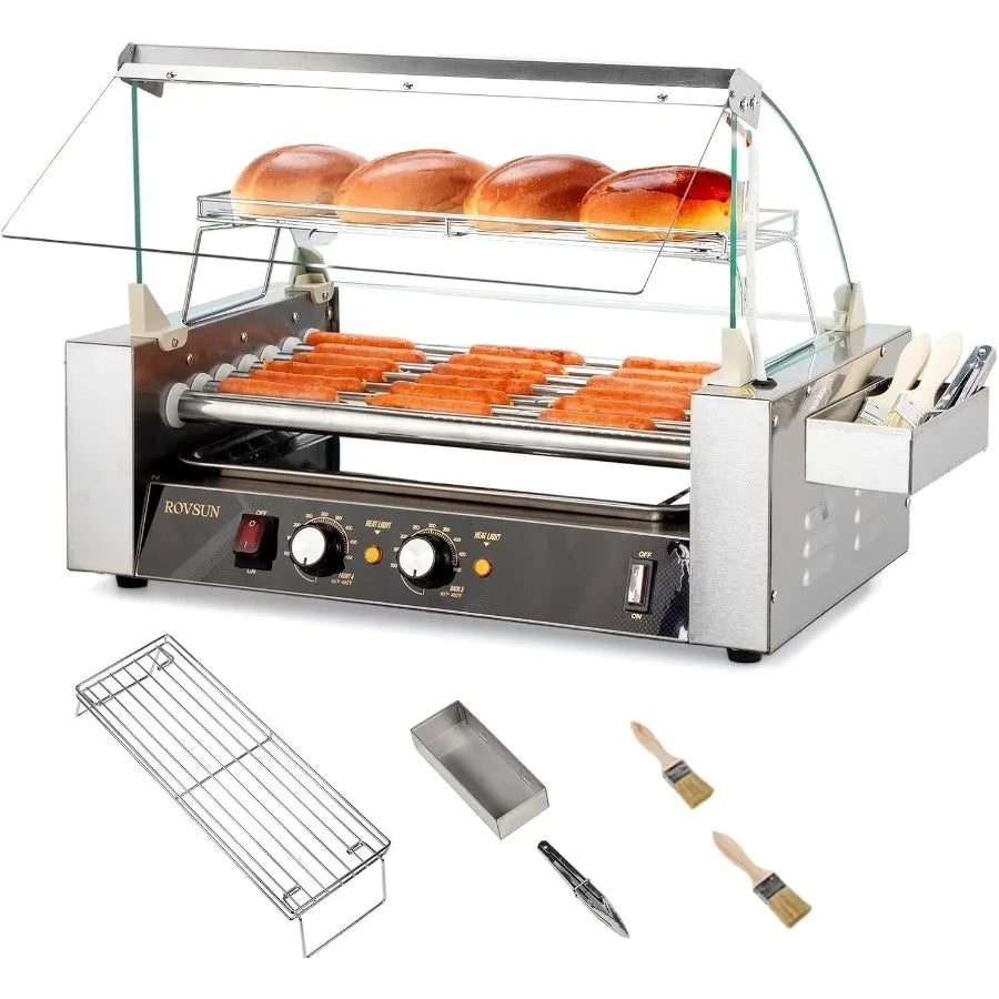 Roller ETL Certified 18 Hot Dog 7 Rollers Sausage Grill Cooker Machine w/Dual Temp Control Cover