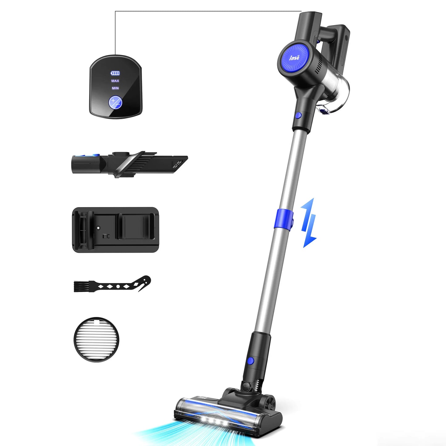 INSE Cordless Vacuum Cleaner, 235W Brushless Motor, 40Min Runtime, 6 in 1 Lightweight Bagless Vacuum