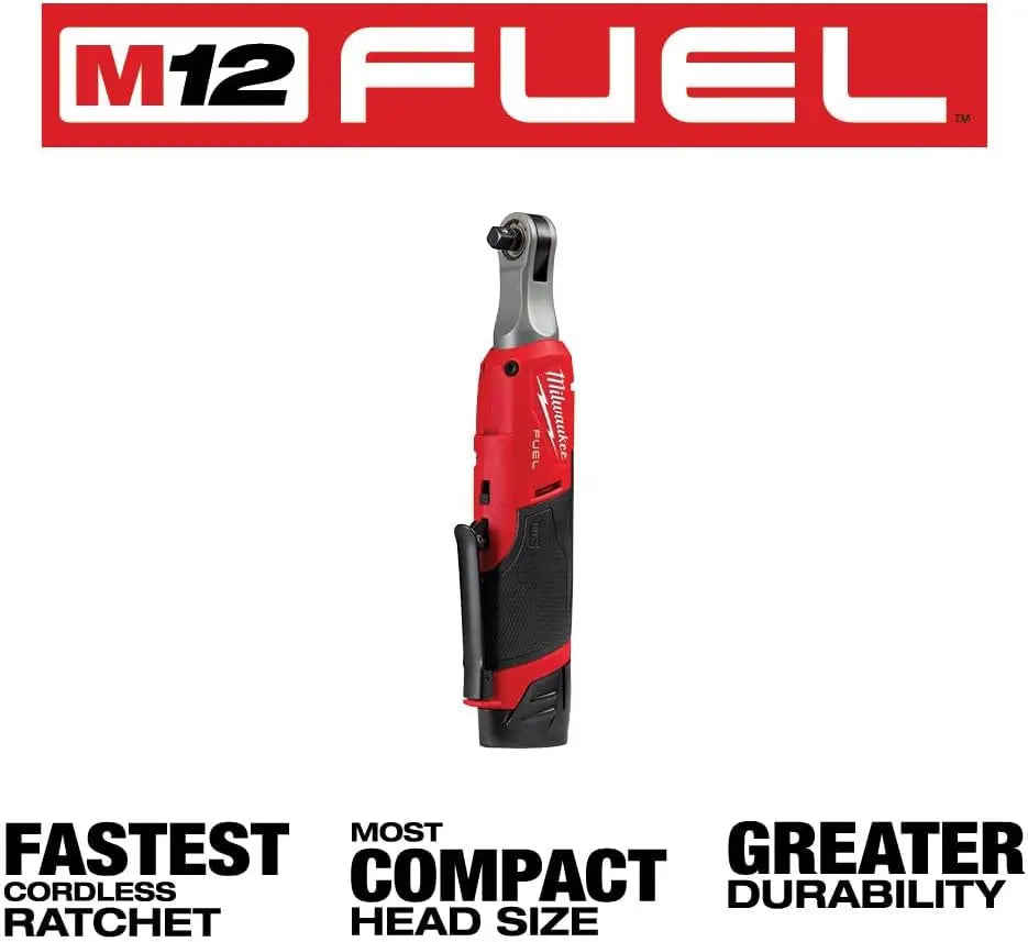 Milwaukee M12 FUEL 12-Volt Lithium-Ion High Speed 3/8 in. Ratchet Kit w/(2) Batteries, Charger & Bag