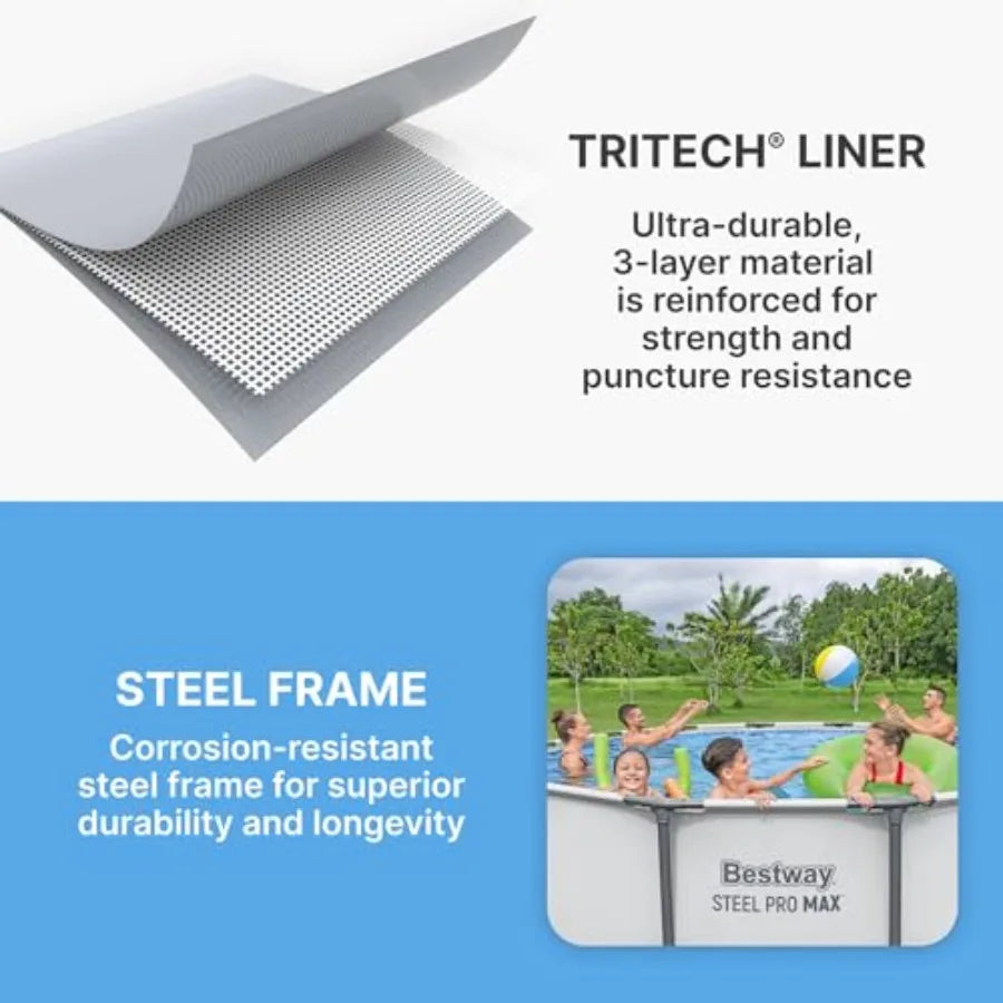 Steel Pro MAX 13' x 48" Above Ground Pool Round Metal Frame Set w/Filter Pump Ladder and Cover Gray