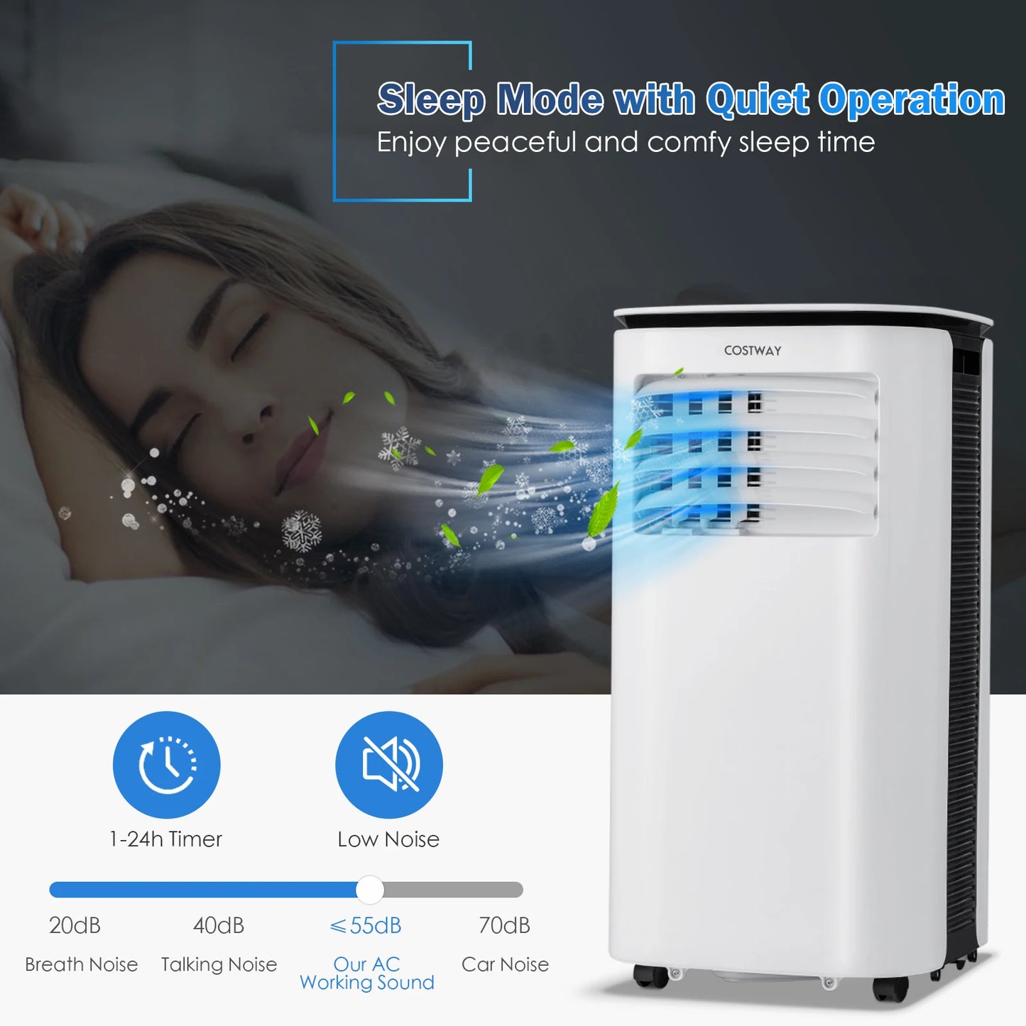 COSTWAY 9,000 BTU Portable Air Conditioner w/ Dehumidifier & Fan 3-in-1 Rolling AC Unit