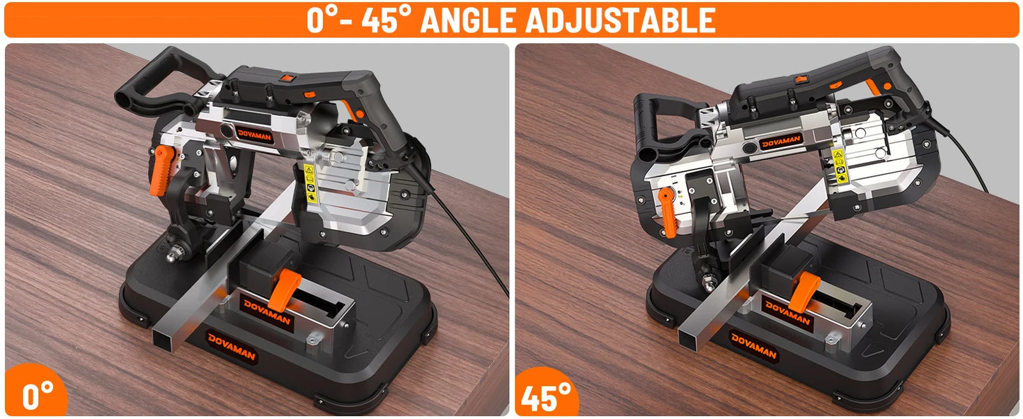 DOVAMAN Portable Band Saw, 10A Corded Handheld, 5" Cut Capacity, 6-Speed, 0°–45° Adjustable