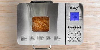 Chef 2 LB Stainless Steel Bread Maker w/25 Smart Cooking Programs and Accessories, Measuring Cup