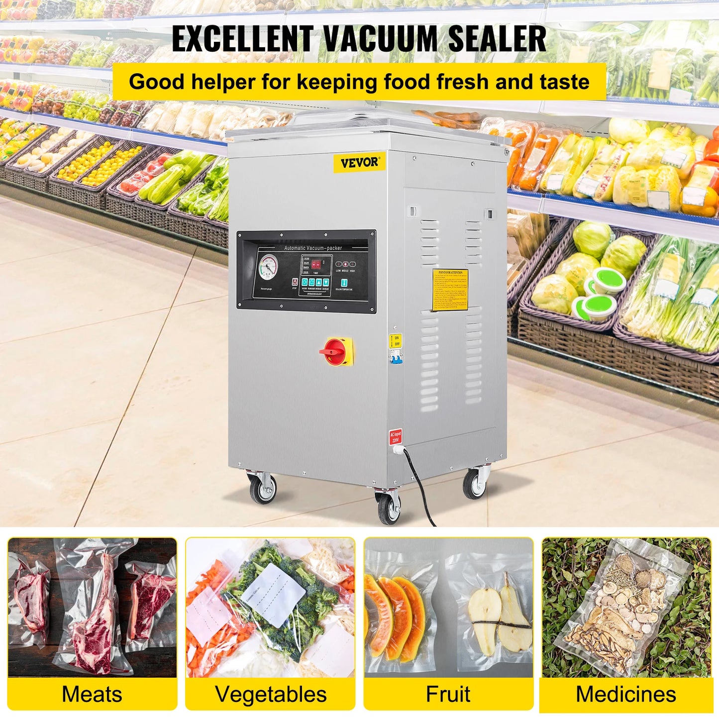 VEVOR DZ-400/2E Automatic Vacuum Sealer 1000W Vacuum Packing Sealing Sealer Machine Extra Deep 200mm