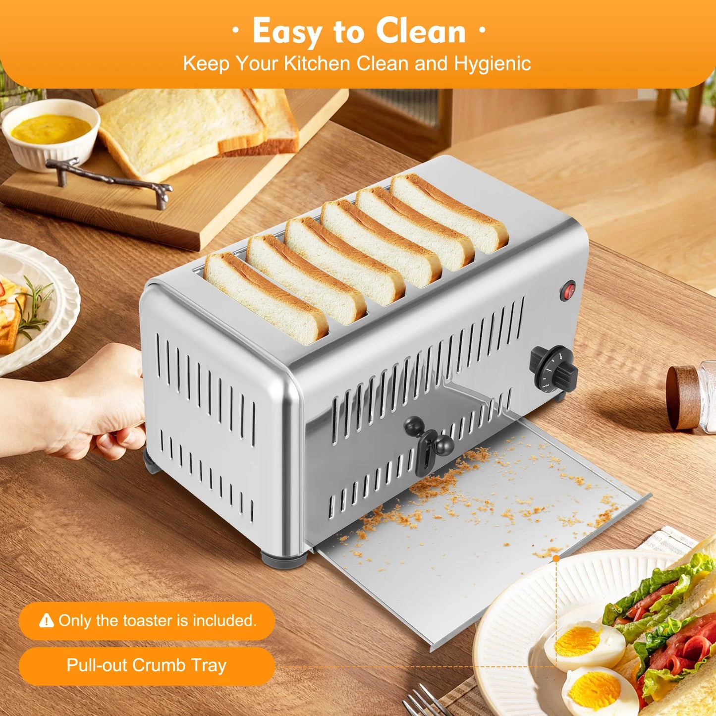 Commercial Toaster 6 Slices Stainless Steel Pop-Up Electric Toaster Machine Cool Touch Toaster Countertop Toaster