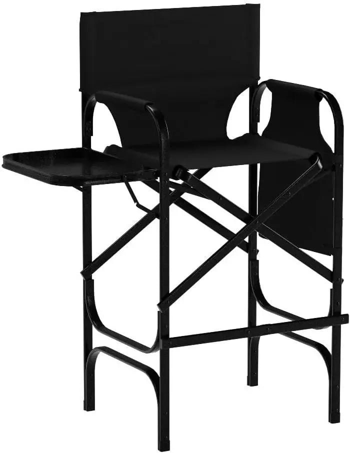 30" Tall Directors Chair Black Folding w/Side Table Storage Bag,300 lbs 19.2" D x 23.6" W x 45.6" H