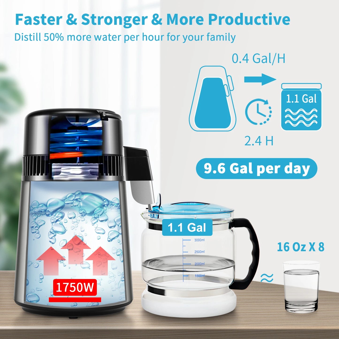 SucceBuy 1.5L/H Distilling Speed 4L Water Distiller Purifier Filter Touch Screen 304 Stainless