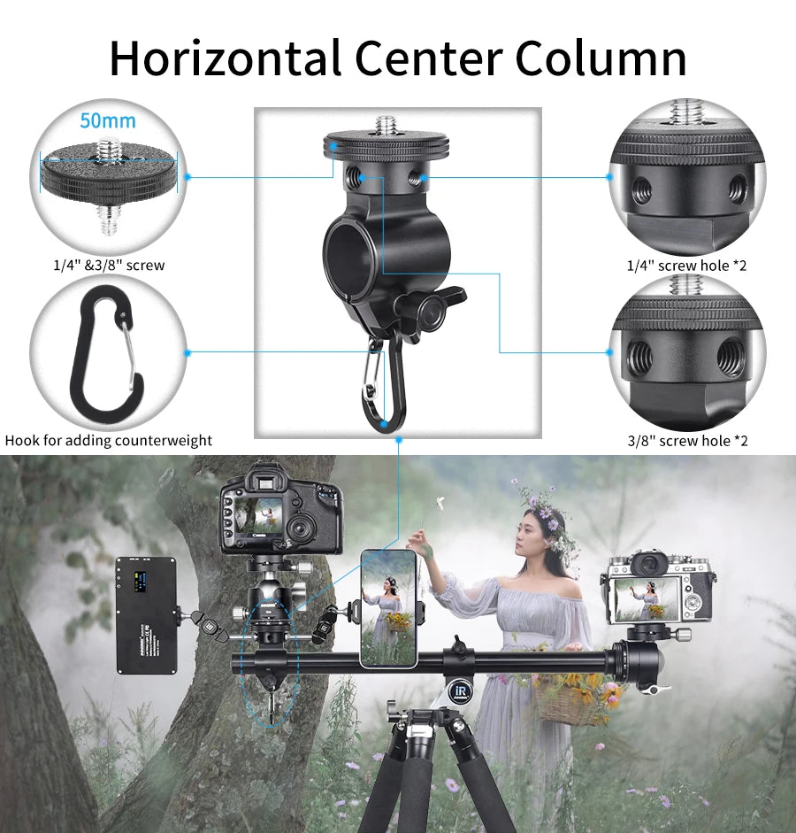 INNOREL HT284A Alloy Camera Tripod Horizontal Stand for DSLR Video Camcorder Center Column Load 20kg