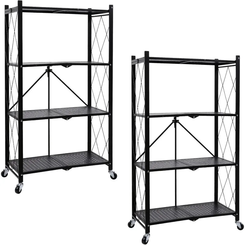 5-Tier Heavy Duty Foldable Metal Rack Storage Shelving Unit with Wheels Moving Easily Organizer