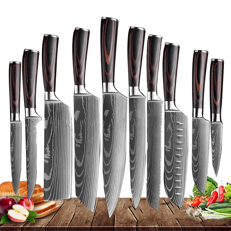 1-10Pcs Chef Knife For kitchen Damascus Santoku Kitchen Knives Set Japanese Sharp Cleaver - My Store