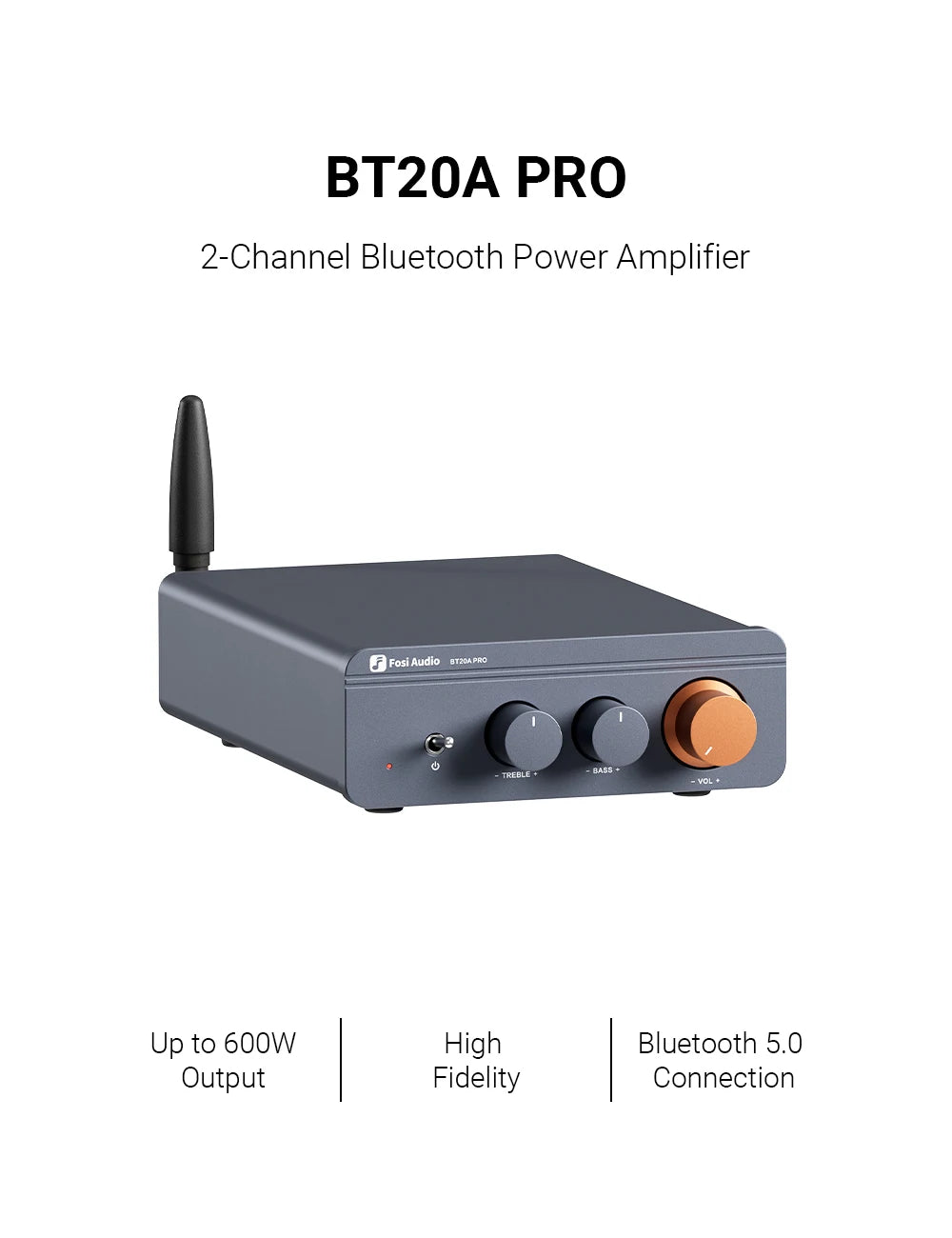 Fosi Audio BT20A Pro TPA3255 Bluetooth Sound Power Amplifier 300W x2 Mini HiFi Stereo Class D Amp