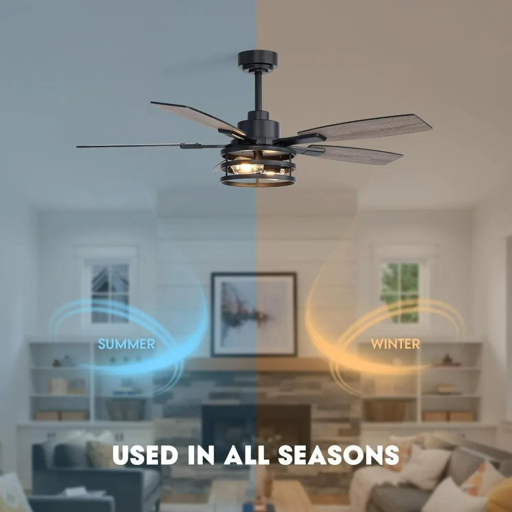 Rustic 52-Inch Ceiling Fan with Integrated LED Lights and Remote Control for Home and Outdoor Spaces