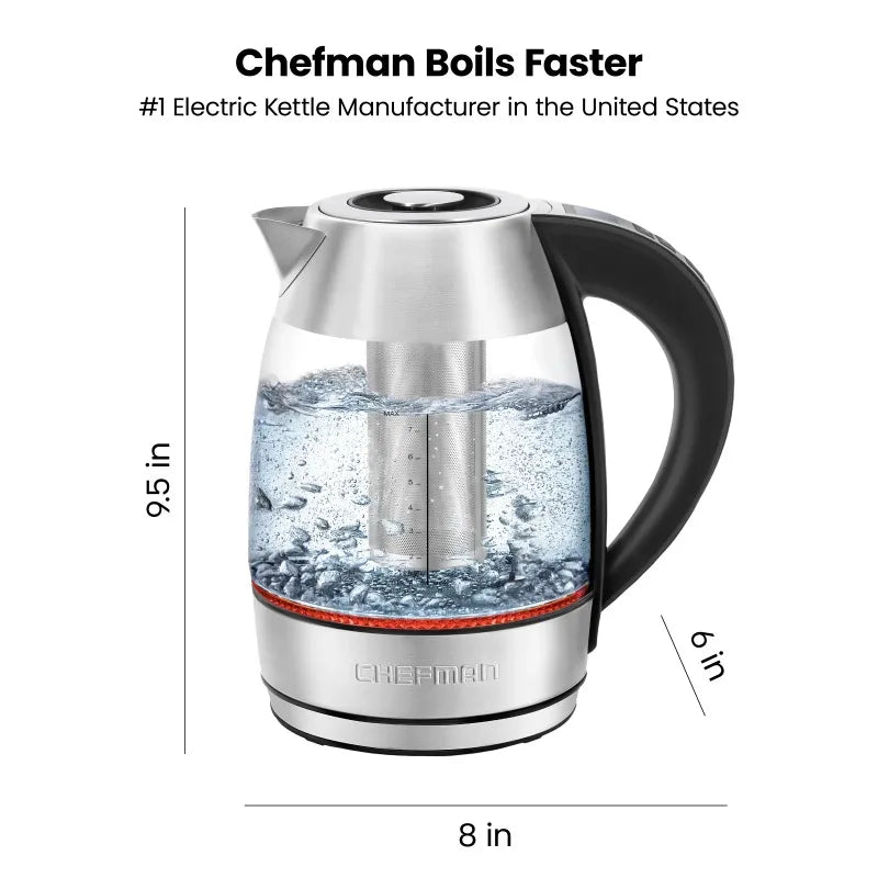 Chefman 1.8L Digital Rapid-Boil Glass Kettle w/ 7 Temperature Presets and Tea Infuser