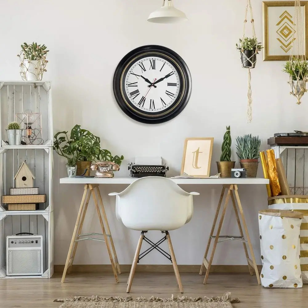 Extra Large Wall Clock, 18 Inch, k Brown, Quartz Silent, Battery Operated, Non-Ticking