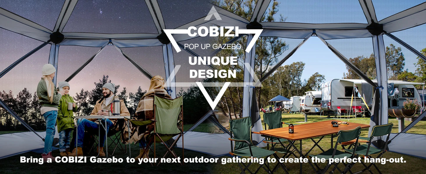 Pop Up Gazebo 12'x12' 6-Sided Screen House Tent for Camping, Instant Stargazing Gazebo Canopy
