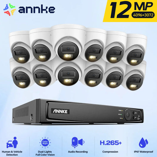 ANNKE Smart Dual-Light HD POE Video Security System 16CH 12MP NVR H.265+ With 12X 12MP Weatherproof
