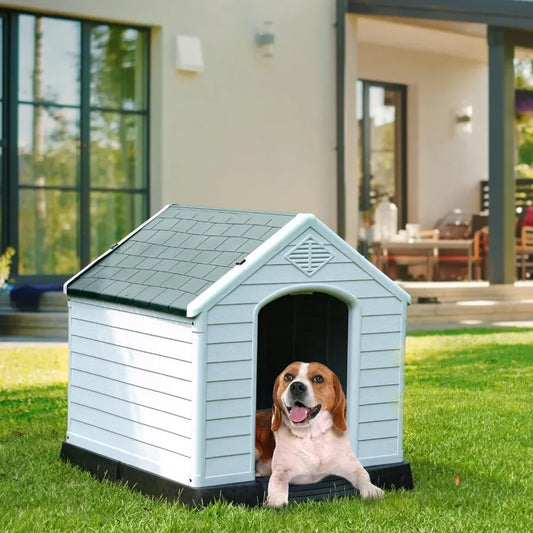 28.5'' Large Plastic Dog House Outdoor Indoor Doghouse Puppy Shelter Water Resistant Dog Kennel