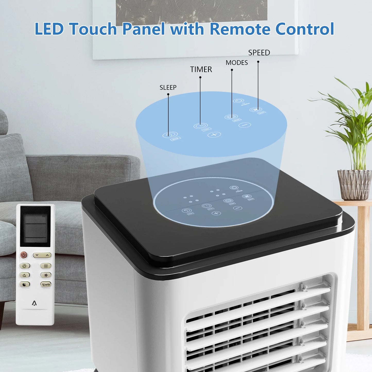 8000 BTU Portable Air Conditioner 3-In-1 Cooling Fan Dehumidifier Remote Control LED Display