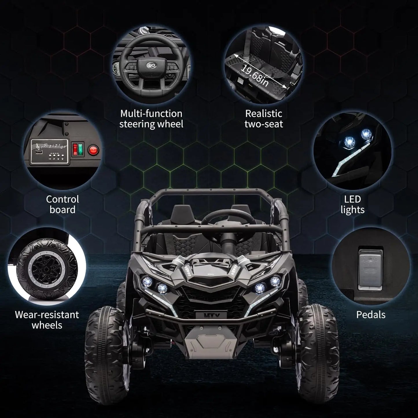 24V Ride On Car For Kids, 4WD Electric Vehicle With Remote Control, 2 Seater, LED Lights, 3 Speeds