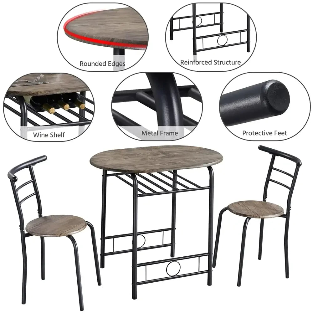 Alden Design Modern Dining Set 3pcs round Table And 2 Chairs Multiple Colors Available