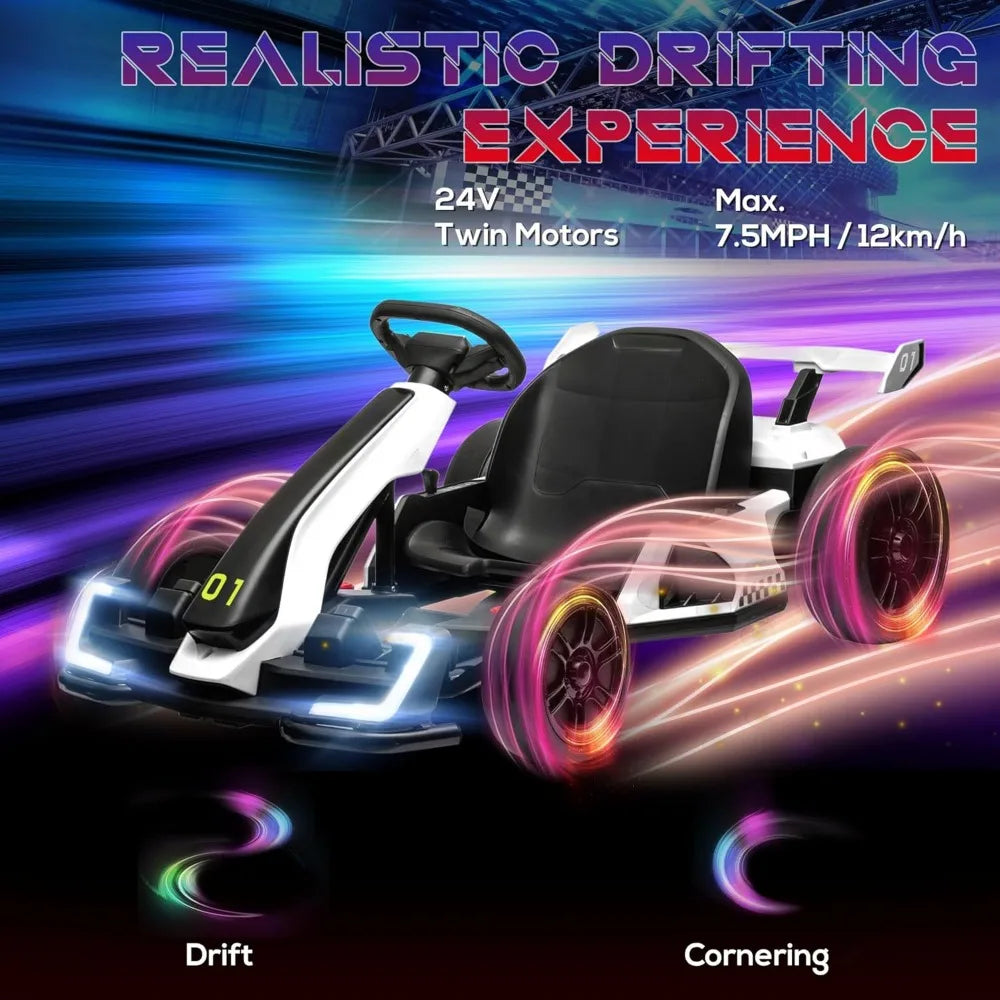 Electric Go Kart with Adjustable Seat, 24V 7.5 Drifting Car Battery Powered Ride on Toy Outdoor