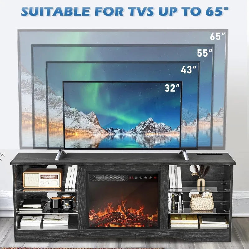 Fireplace TV Stand w/ 18'' Fireplace, Modern Entertainment Center/TVs up to 65", Media TV Console