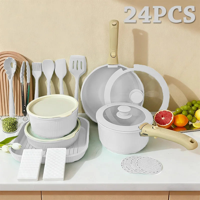 Pots and Pans Set, Nonstick Cookware Set Detachable Handle, Induction Kitchen Cookware Set
