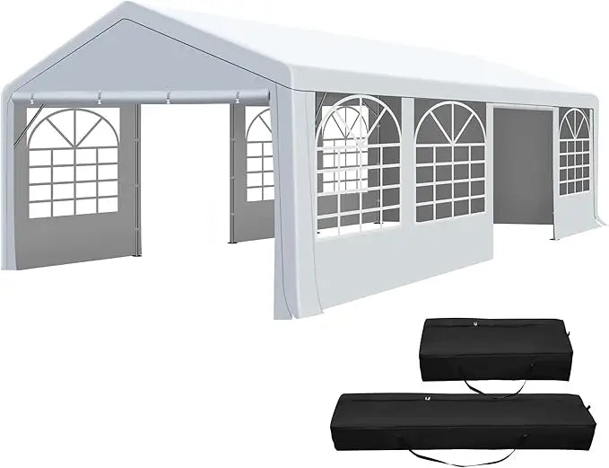 Outdoor Canopy Party Tent, 20'X30' Patio Party Tent w/Sides and 4 Sandbags, Heavy Duty Steel Frame