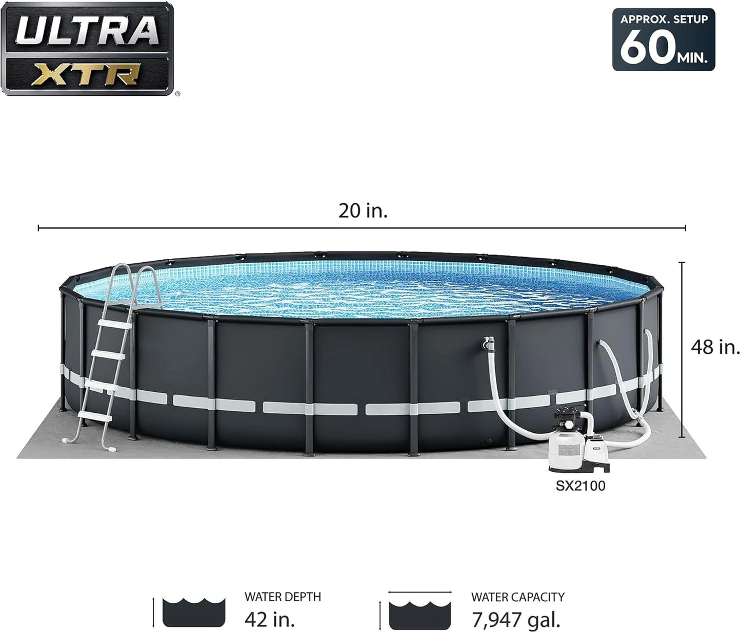 26333EH Ultra XTR Deluxe Above Ground Swimming Pool Set: 20' x 48i" w/2100 GPH Cartridge Sand Filter