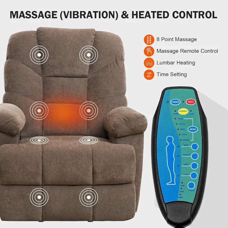 Power Lift Recliner Chair for Elderly, Plush Fabric Electric Recliner w/Heated & Vibration Massage