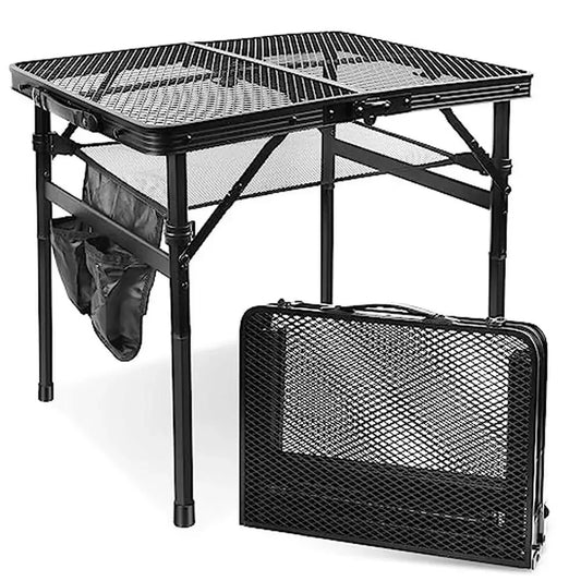 Portable Folding Aluminum Camping Table Adjustable Height Lightweight Sturdy Mesh Design