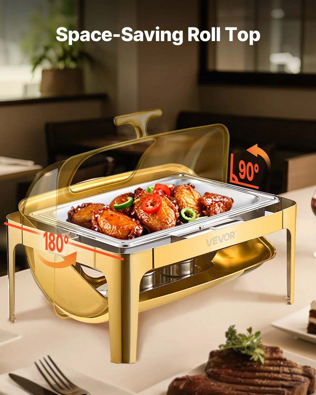 SucceBuy 9Qt Roll Top Chafing Dish Buffet Stainless Steel Chafer with Full Size Pan Visible Lid